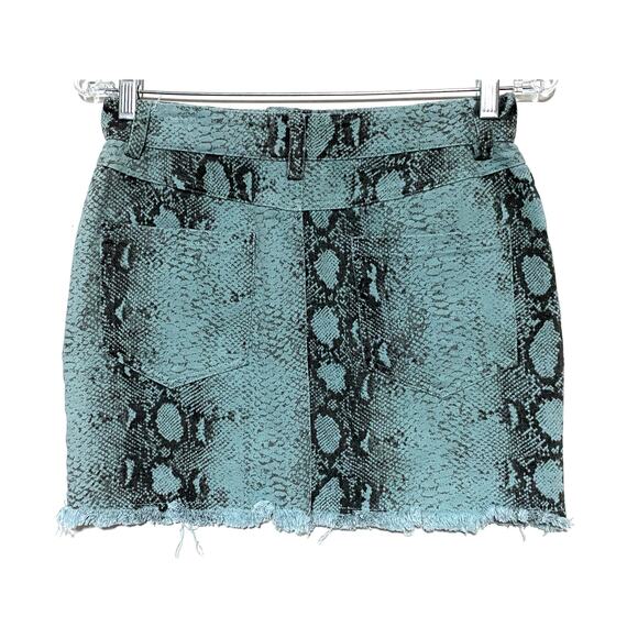 Blue Blush Snakeskin Jean Mini Skirt S Raw Hem Fairy Grunge Edgy Coachella Boho - Picture 3 of 6
